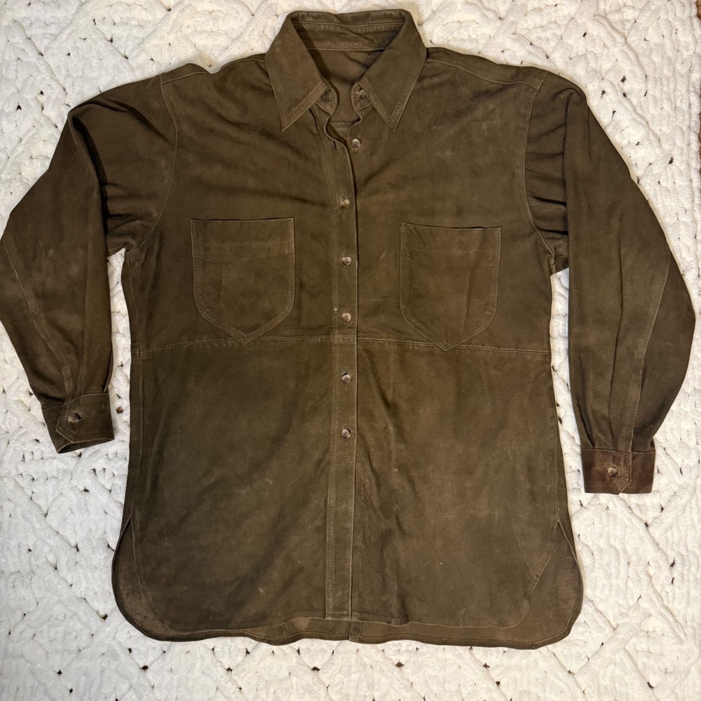 Liz Claiborne Brown Suede Western Button Up Shirt Jacket Small Long Sleeve